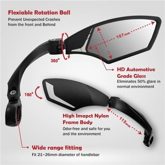 New Handlebar Bike Mirror, HD Blast-Resistant, Safe Crystal Clear Glass Mirror - Picture 2 of 8